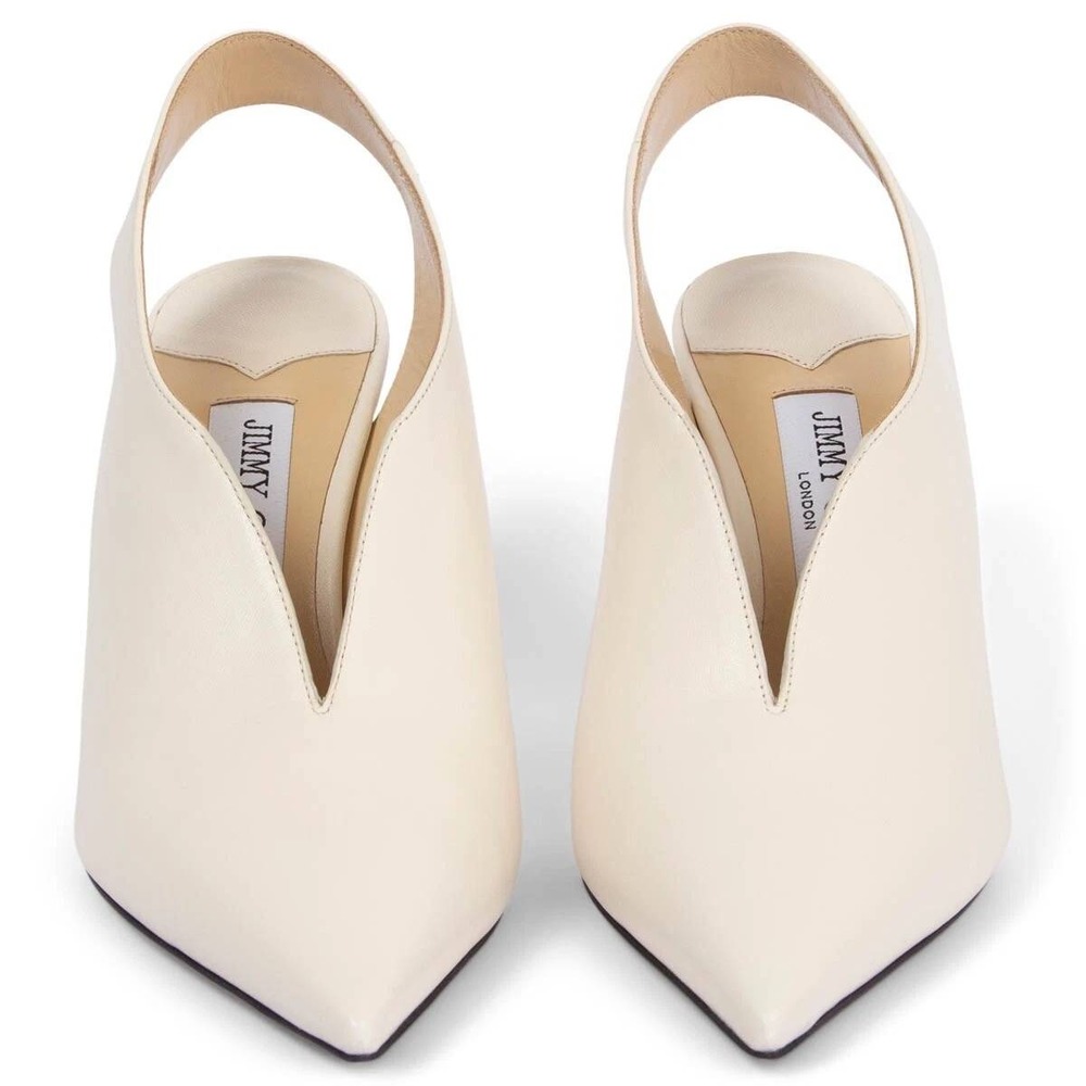 Jimmy Choo White Leather Pointed Toe Slingback Pumps V-Cut Heels Size 38.5 - Picture 1 of 6